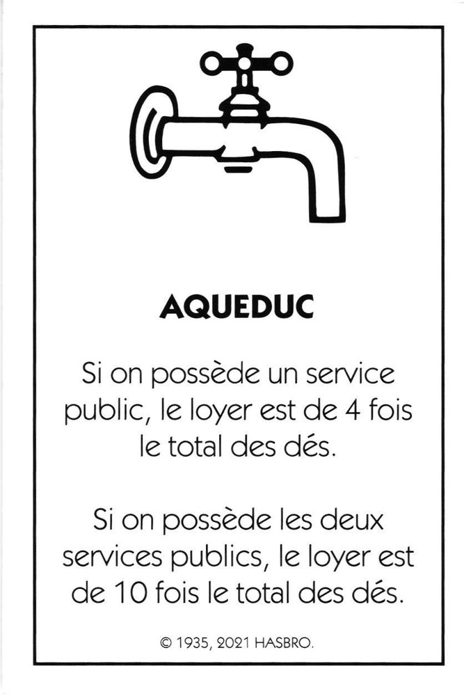 2021 Carte Monopoly Aqueduc