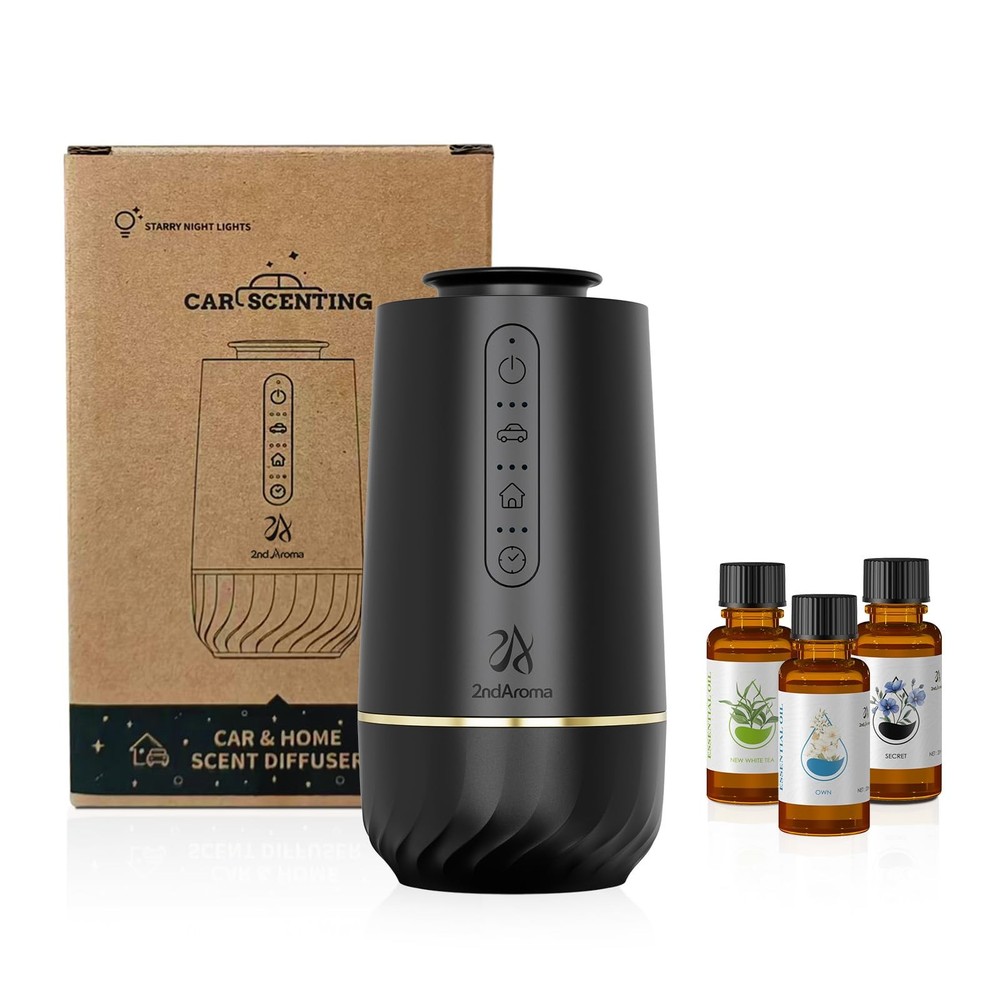 2ndAroma Waterless Oil Diffuser, Portable Car Diffusers for Essential Black