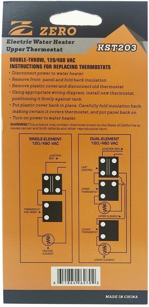 THERMOSTAT FOR SINGLE ELEMENT TANKS ELECTRIC WATER HEATER