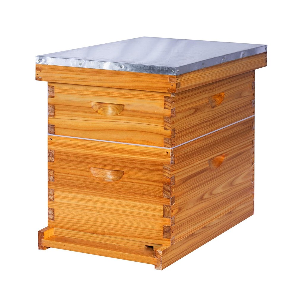 8-Frame Beehive Complete Bee Hive Boxes Starter Kit Dipped in Beeswax Include...
