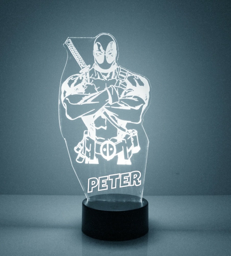 Deadpool, Personalized FREE, LED Night Light Lamp + Remote, Light Up Deadpool