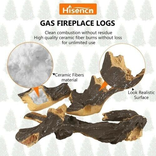 6 Piece Ceramic Logs Set for Gas Fireplace Fire Pit