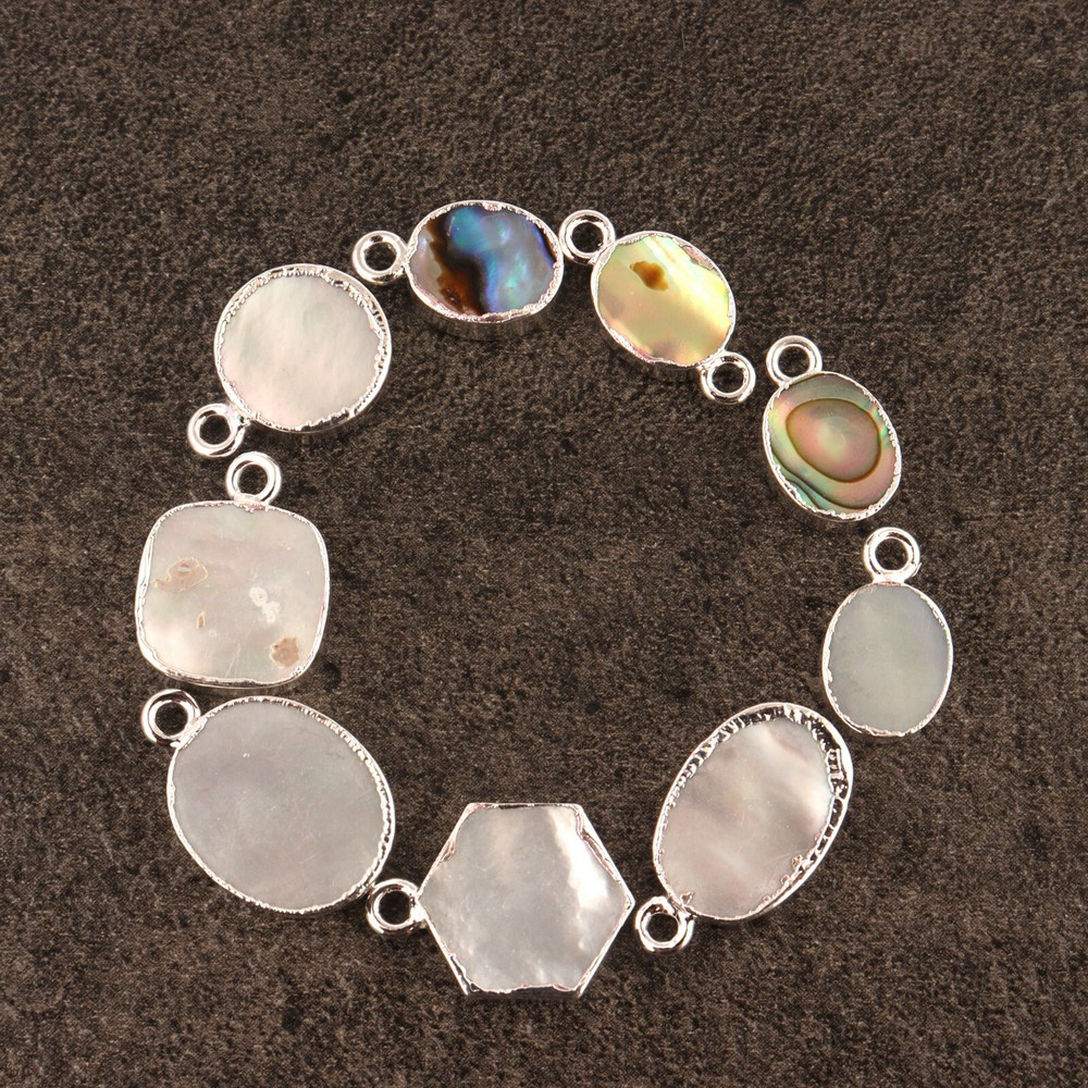 Real Abalone Shell Silver Electroplated DIY Necklace Making Connectors 9 Pcs Lot