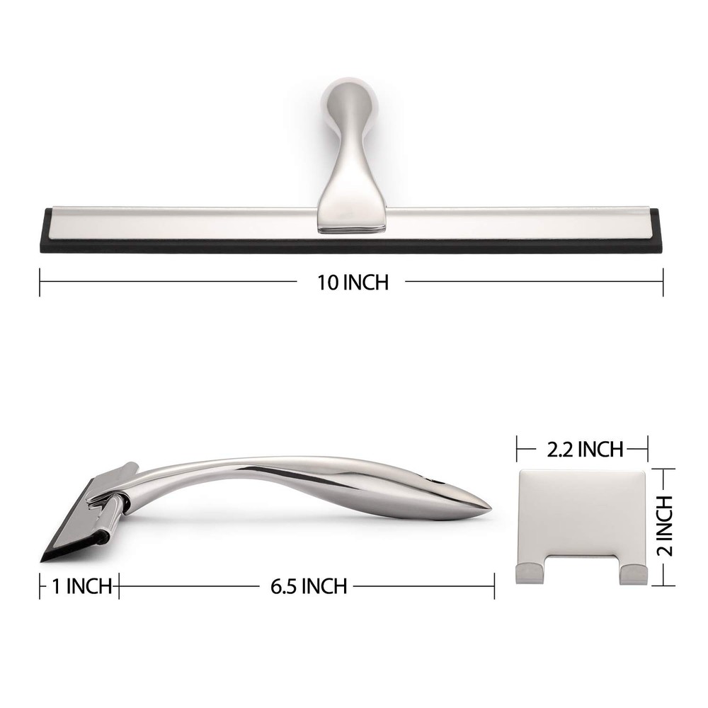 Hiware All-Purpose Shower Squeegee for Doors, 10-Inch, Silver