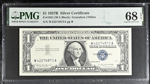 1957B $1 One Dollar Silver Certificate Note Fr#1621  PMG 68 EPQ