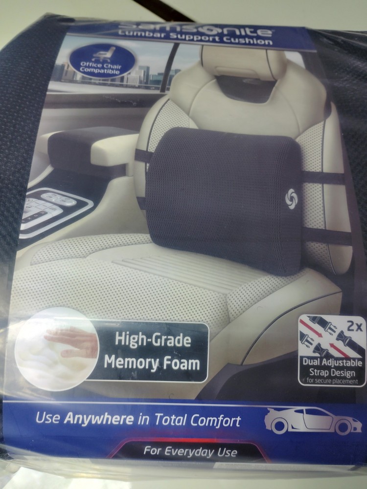 Samsonite Premium Memory Foam Lumbar Back Support Cushion NEW