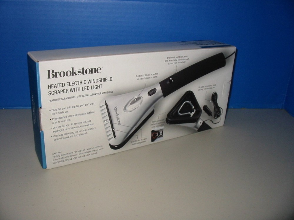 Brookstone Heated Electric Windshield Ice Scraper Snow Melter + LED Light New