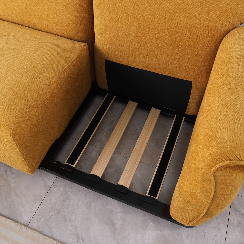 Chenille 2 Seat Sofa Sectional with Iron Frame, Yellow