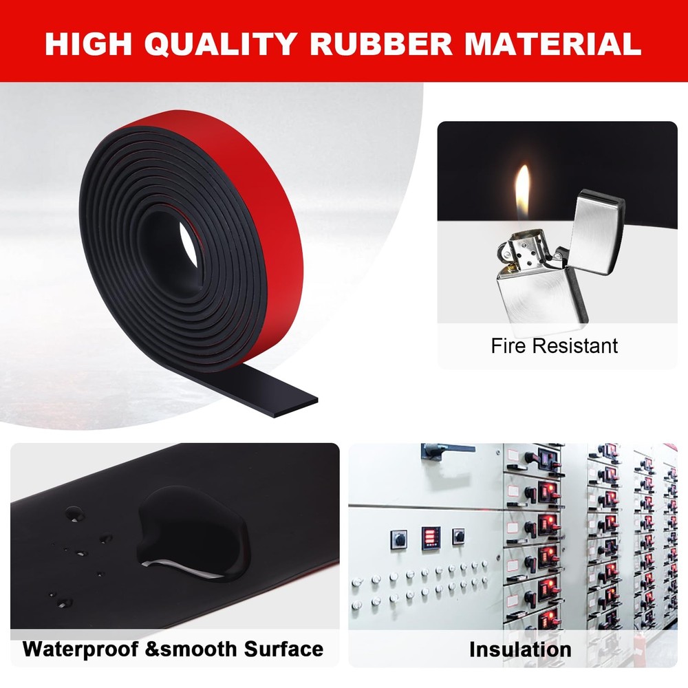 Solid Neoprene Rubber Strips Adhesive Backing 4 Inch x 1/5 Inch x 20 FT Roll