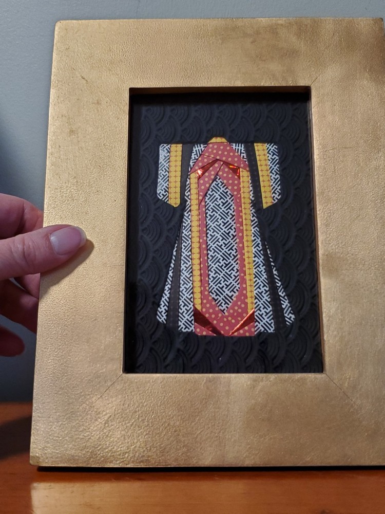 Iris Folding Polymer Clay Kimono Design, Mona Kissel Artist Framed Artwork