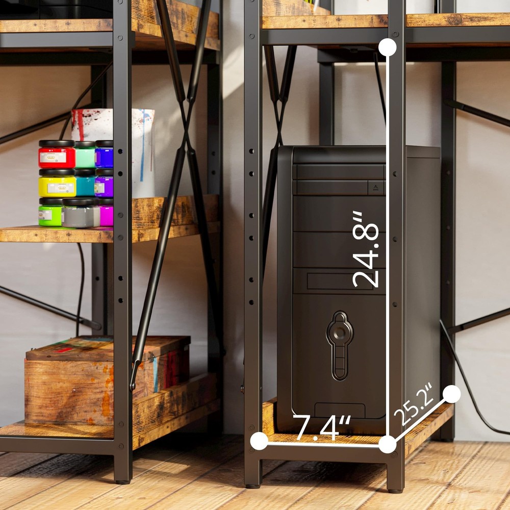 IRONCK Computer Desk 55" with Power Outlet and Storage Shelves, Study Writing...