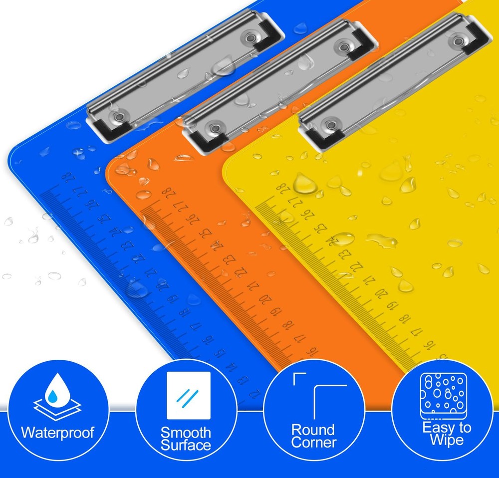 15 Pack Plastic Clipboards A4 Letter Size Assorted Colors Low Profile Clips