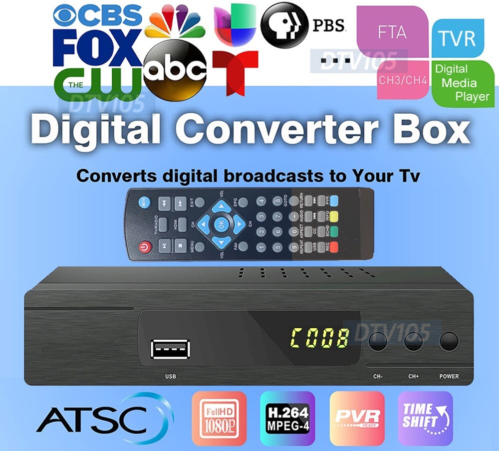 Digital ATSC Converter Box-Broadcast Channels Play Pause Program Scheduling
