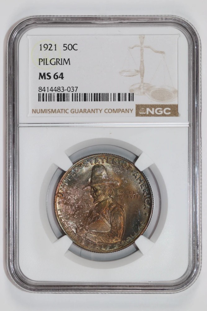1921 PILGRIM COMMEMORATIVE HALF DOLLAR NGC MS64 PRETTY COLOR!