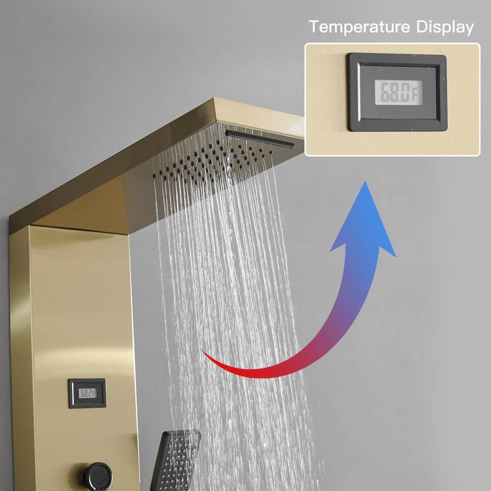 BWE 8-Jet Rainfall Shower Panel System Black Gold