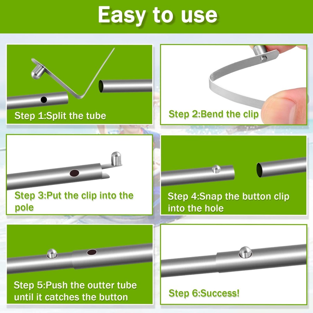 Moxweyeni 8 Pieces Push Button Spring Clips Tent Pole 8mm, Silver