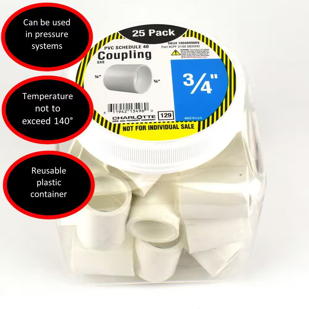 3/4 In. PVC Schedule 40 S X S Coupling Pro Pack (25-Pack)