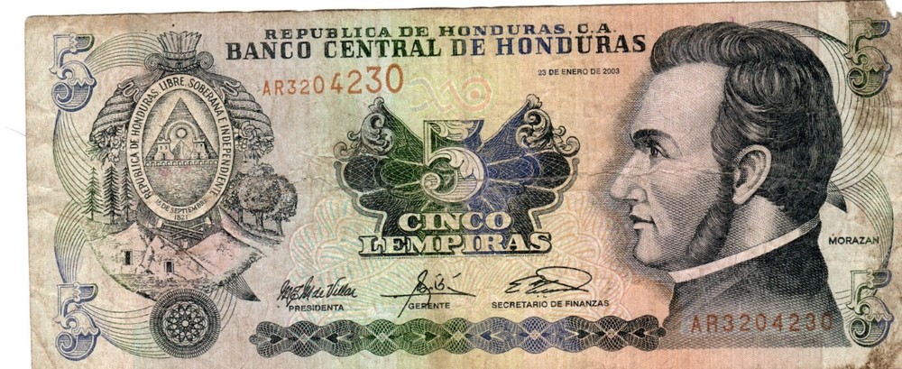 Banknote Honduras 5 Lempira 2003 P85c