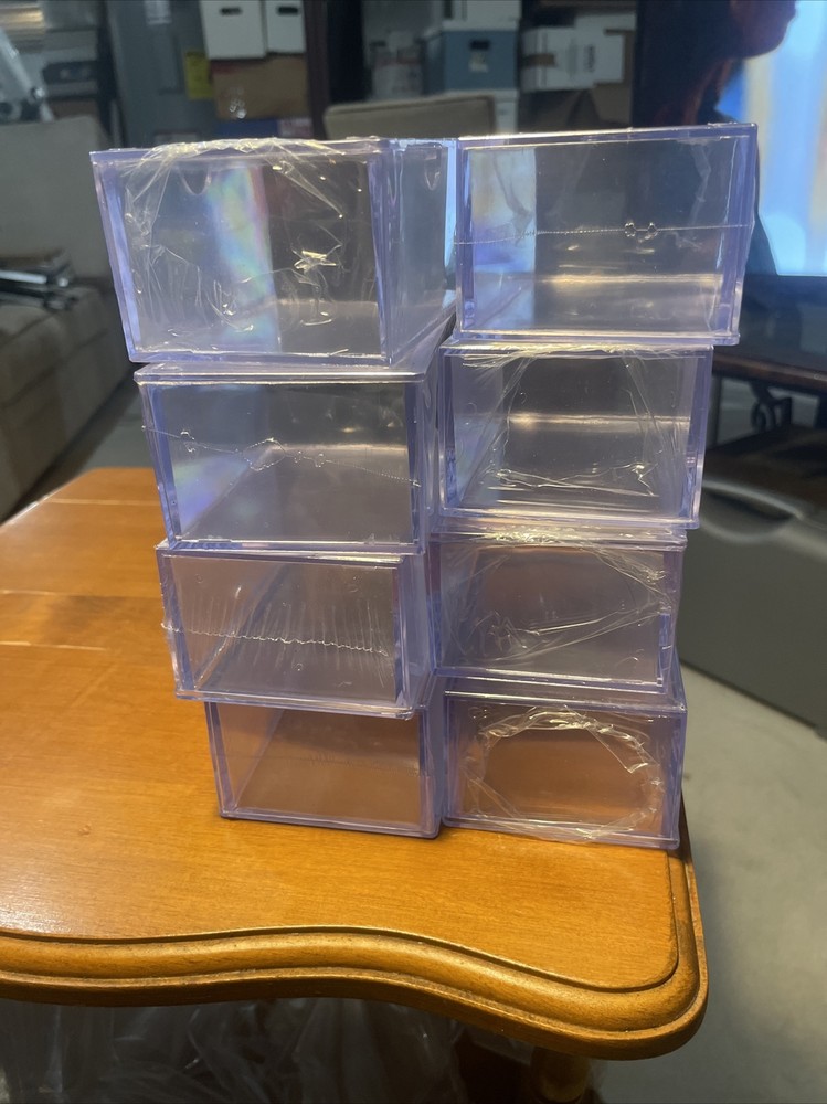 (10) 100 card storage boxes sports square corners plastic slider