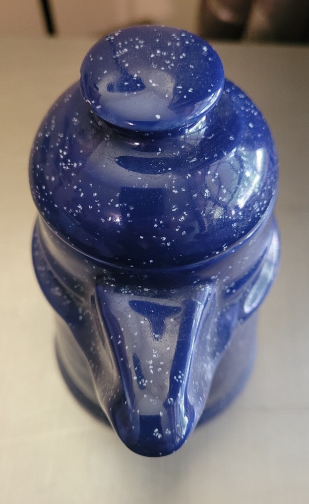 Decorative Ceramic Coffee Pot Blue Speckled Lidded