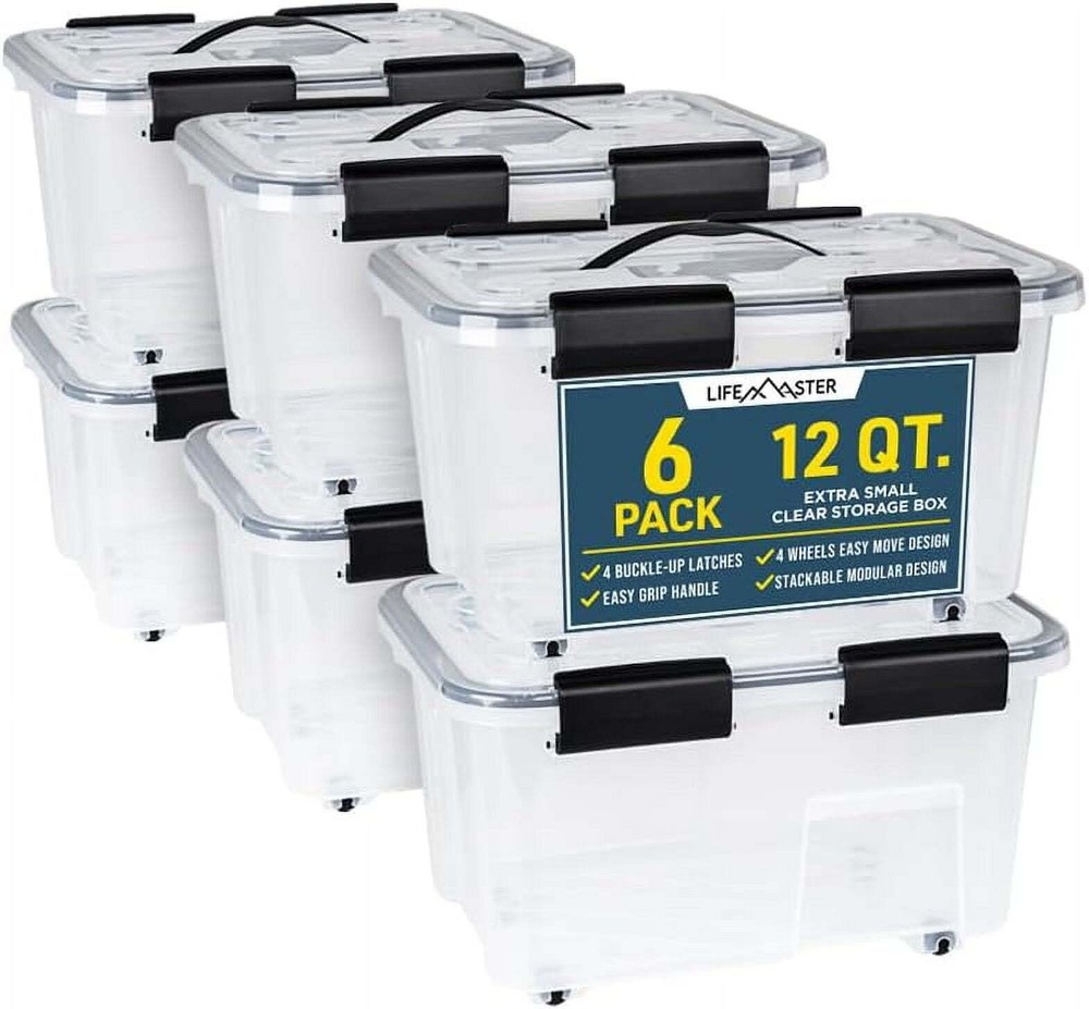 Stackable Storage Box Set Nestable Design Secure Latches Wheels & Pull-Out Base