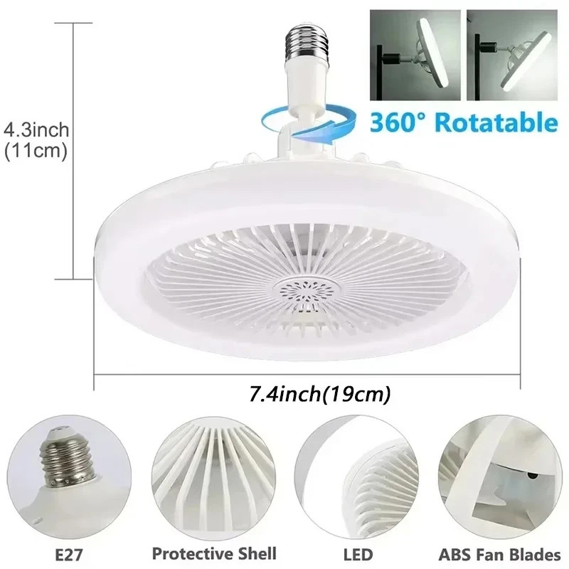 10" Adjustable E27 Socket Ceiling Fan Dimmable LED Light Remote Cooling Fan Lamp
