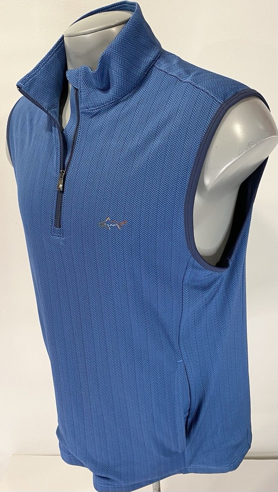 Greg Norman Play Dry 1/4 Zip Pullover M Medium Vest LINED Blue Herringbone