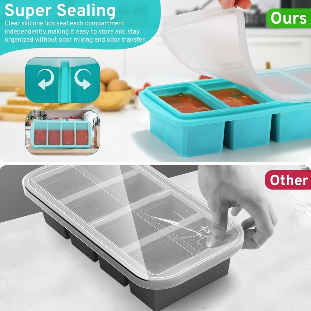 Versatile 1 Cup Silicone Freezer Molds - Aqua 4-Pack for Meal Prep & Storage