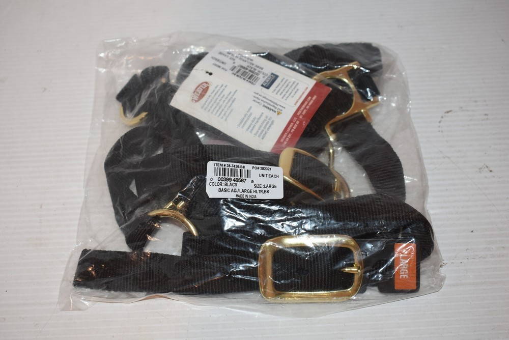 Weaver Leather Basic Adjustable Nylon Halter Black 1" Large Horse NWT