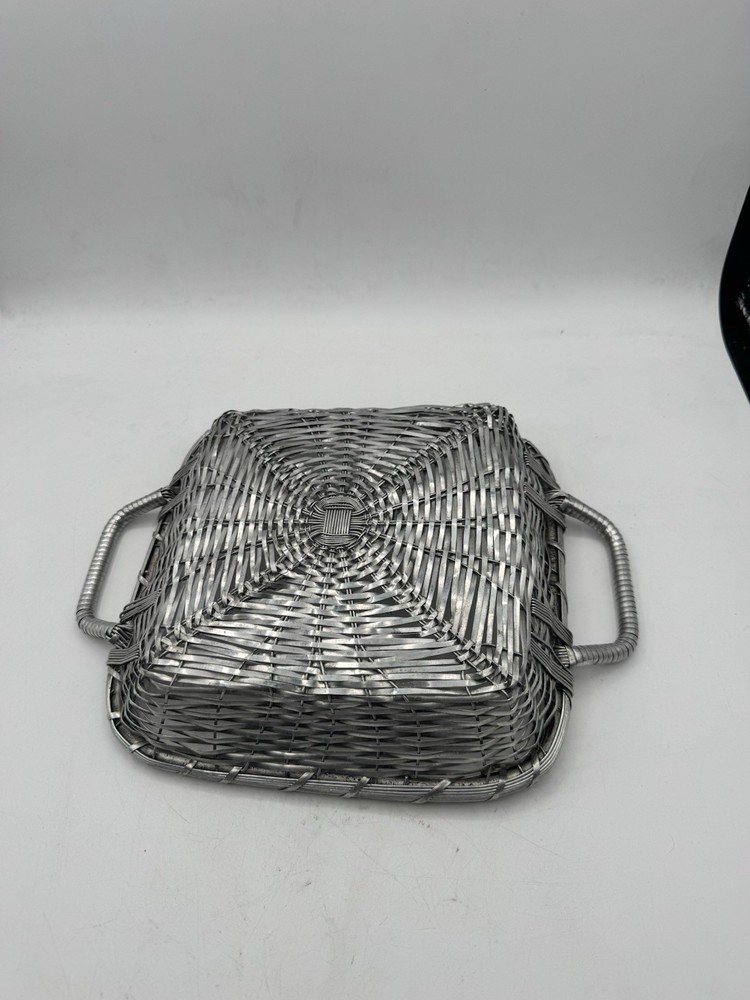 Metal Display Basket Silver Woven With Handles Rectangular 10 In x 10 In