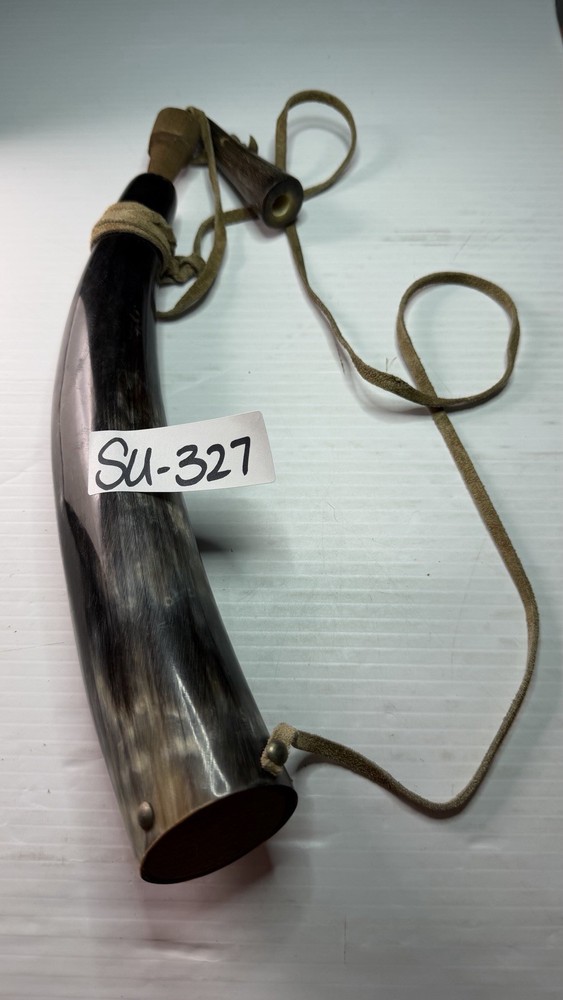 Handmade Powder Horn for Muzzleloader w/ Leather Strap & Cork SU-327