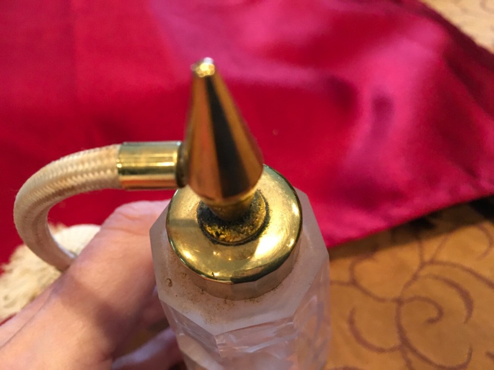 Antique Intaglio Flower Crystal Atomizer Perfume Bottle