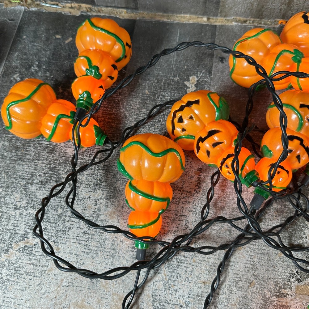 Stacked Jack-O-Lantern Halloween Pumpkin 10 Light String Blow Mold 11 ft Cord