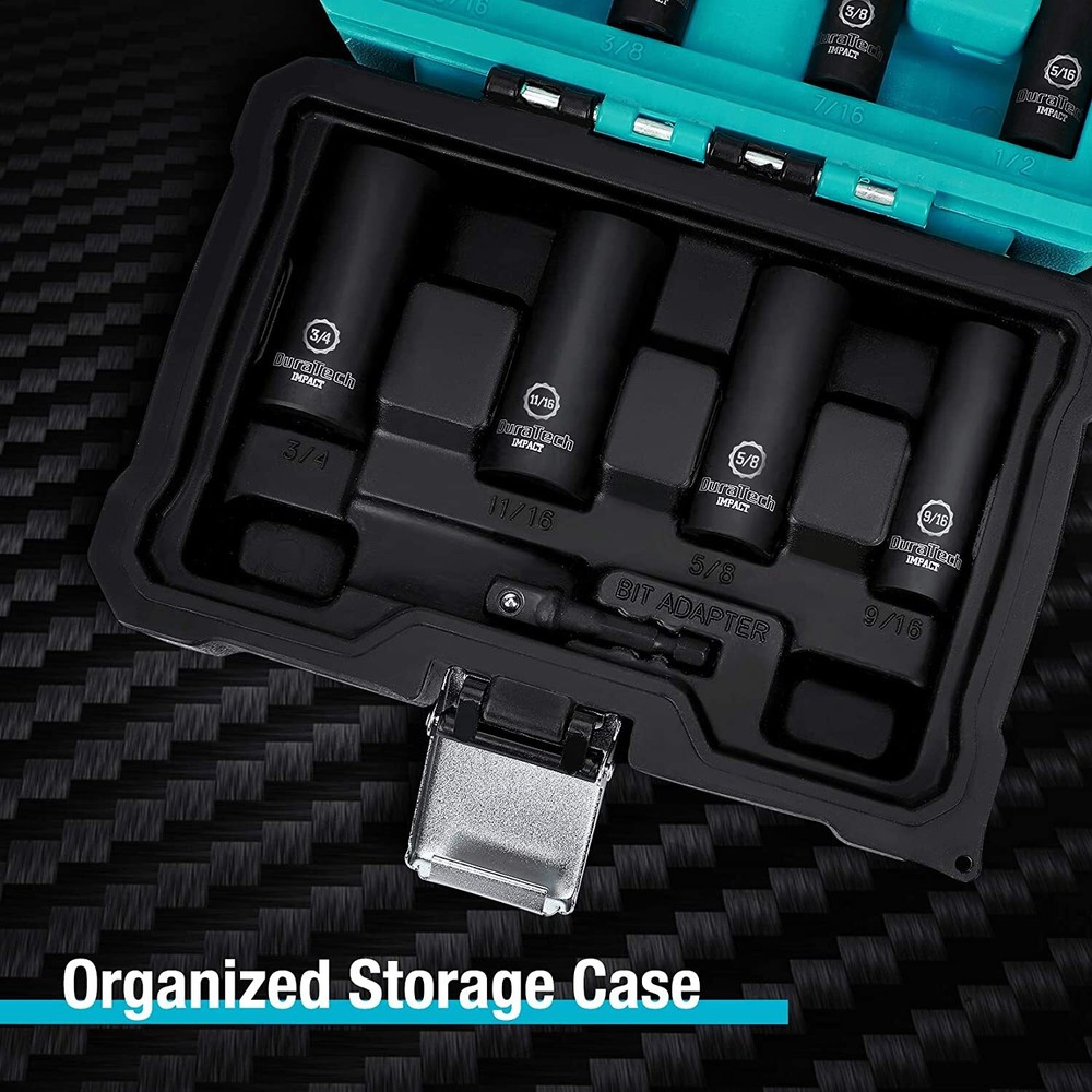 10PC 3/8" Dr Deep Impact Socket Set 6 Point Deep Impact Socket SAE Extension Bar