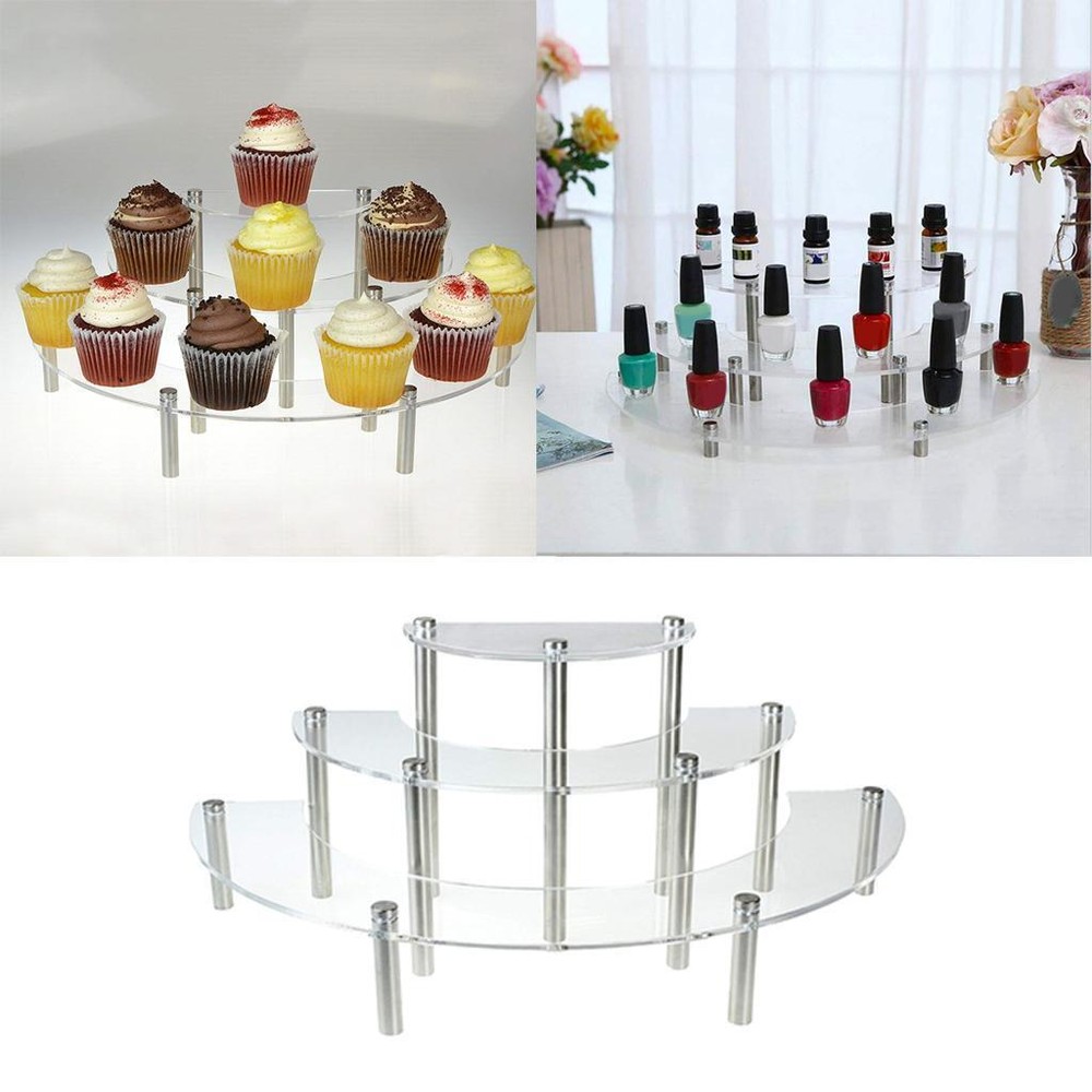 3-Tier Clear Acrylic Half Moon Tabletop Retail Display Riser with Metal Legs