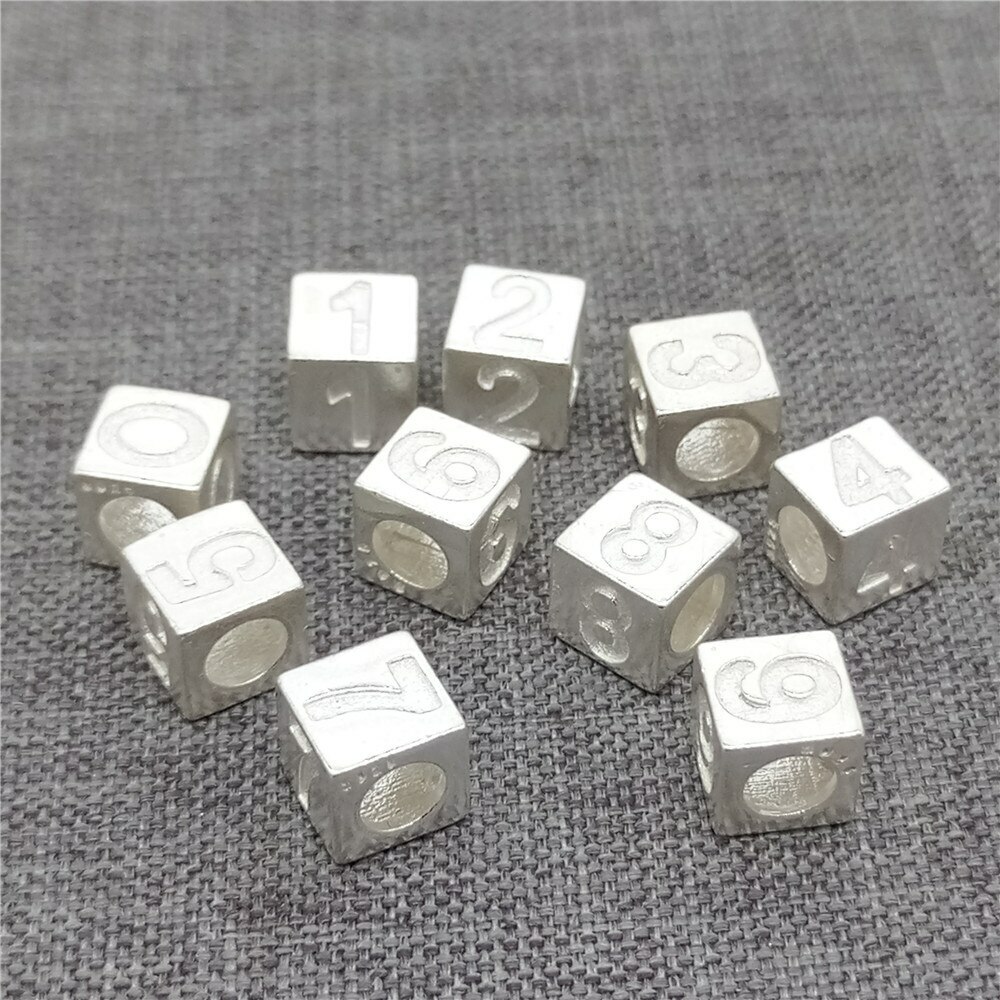 2 Sterling Silver Number Cube Beads 4-Sided for Bracelet Hole 3.5mm