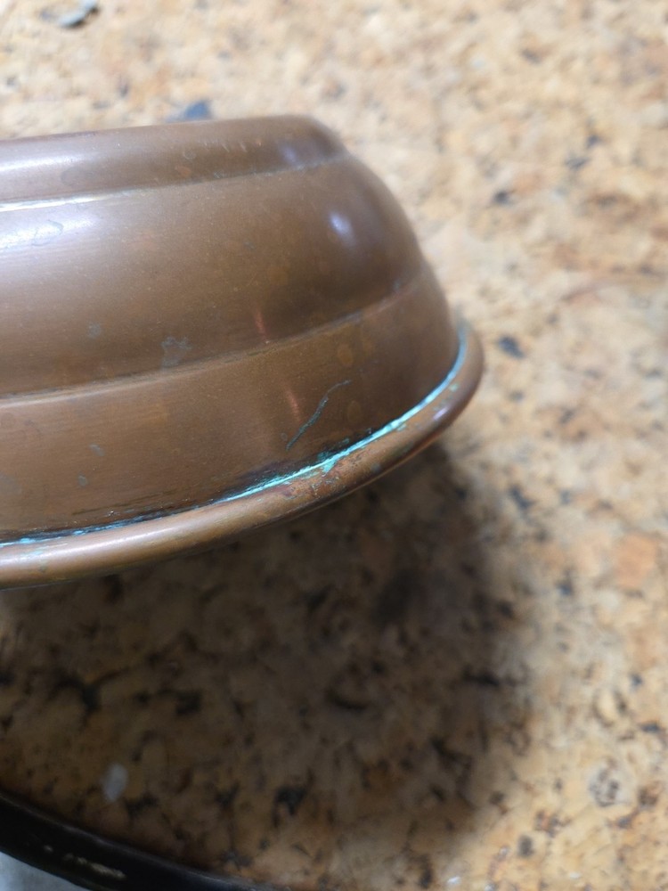 Vintage Copper Tin Lined Bowl Dish 6.5"x 2" Handle Ring