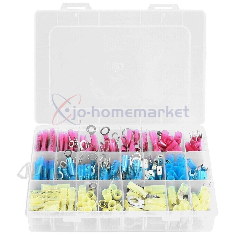 250PC Heat Shrink Wire Connectors Electrical Ring Fork Spade Crimp Terminals Kit