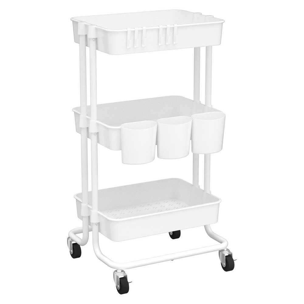 CAXXA 3-Tier Rolling Storage Organizer with 3 Small Baskets - Mobile Utility ...