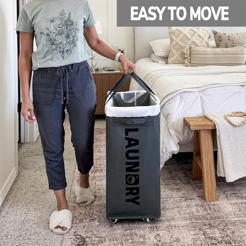 Lightweight Rolling Laundry Hamper W/ Removable Mesh Bag Sturdy Handle 4 Wheels