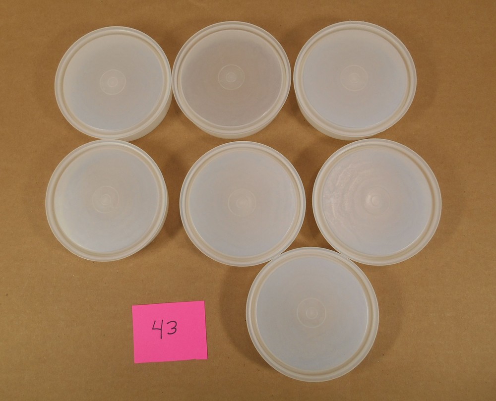 Tupperware 7 Small Hamburger Storage Containers 882 Press, Ring, Lid P43