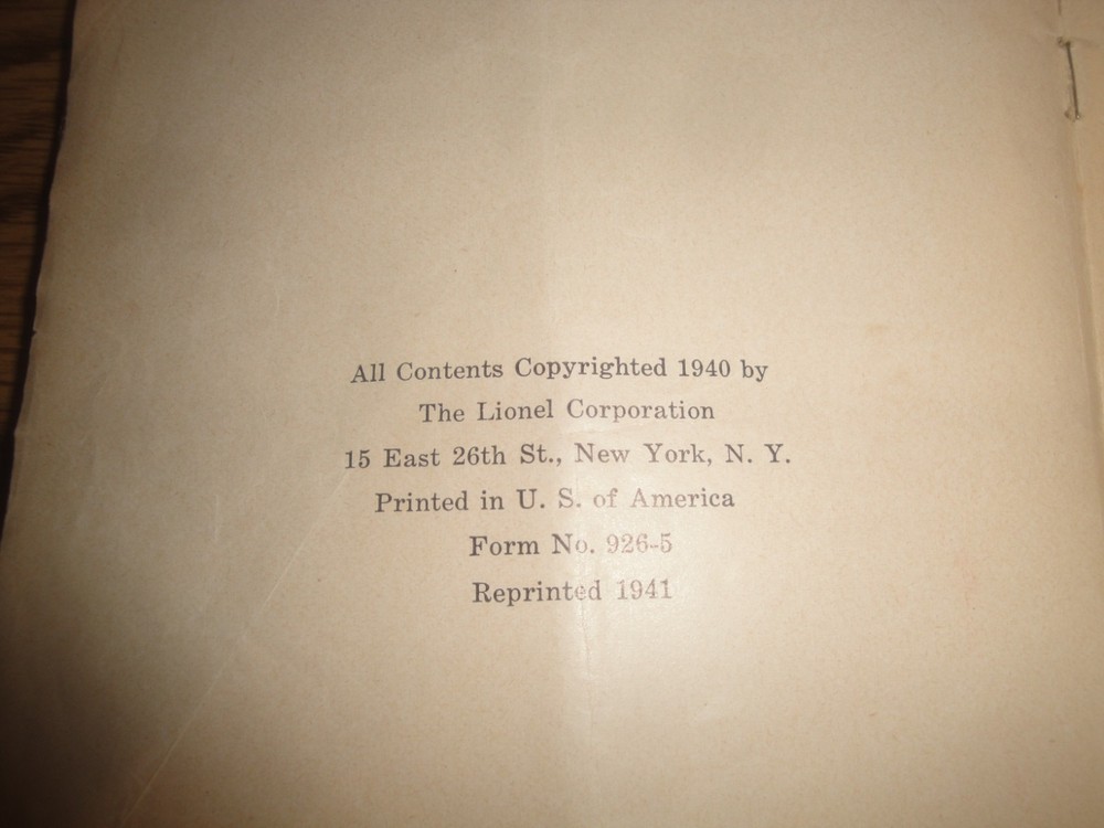 Lionel 1941 instruction book (Original)