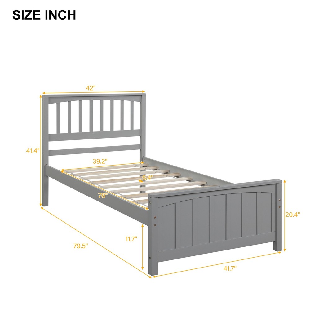 Wood Platform Bed Twin Size Platform Bed, Gray
