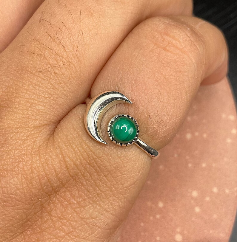 Moon Malachite 925 Sterling Silver Band &Statement Ring Handmade Ring All Size
