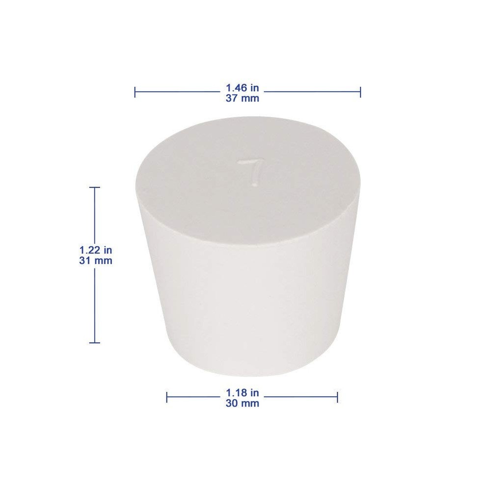 10PK 7# Solid Rubber Stoppers - Size: 1.18" Bottle, 1.46" Top, 1.22" Length -...