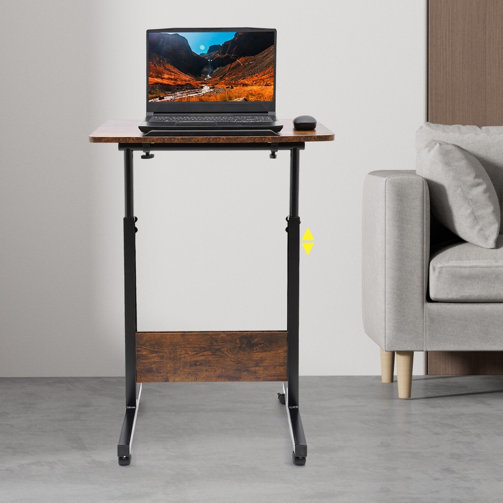 Mobile Workstation Standing Desk Rolling Laptop Desk Adjustable Height Brown