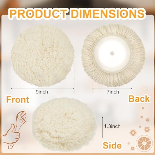6 Pcs Wool Polishing Pad Hook Loop Buffing Pad for Drill Curved Edge 7 Inch