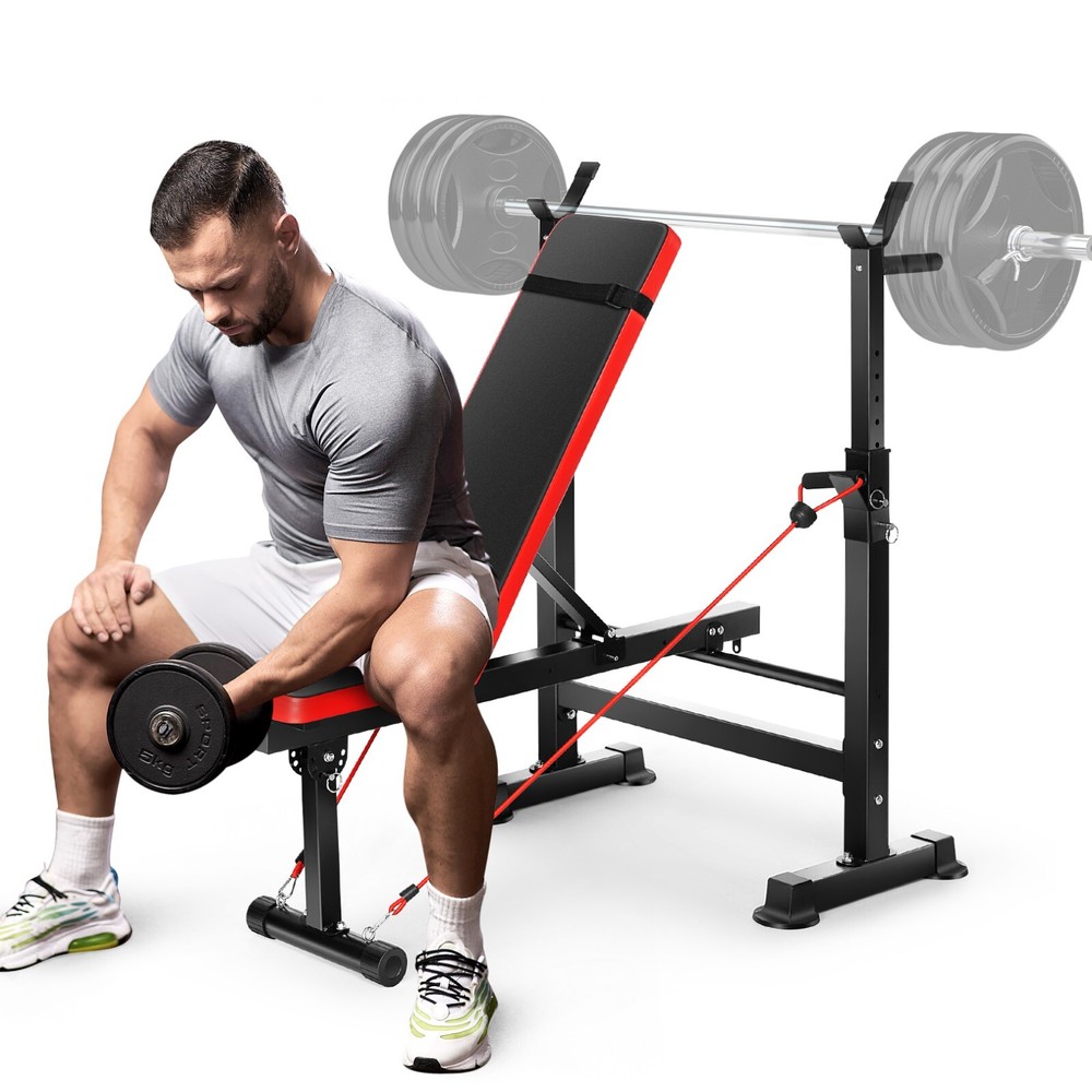 Adjustable Weight Bench 600lbs Foldable Workout Bench Strength with Barbell Rack