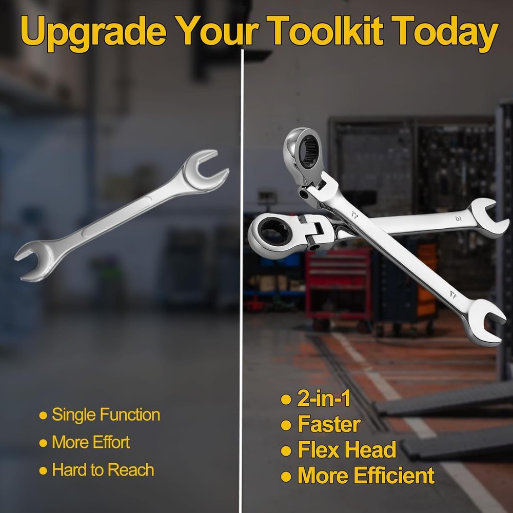 6-22mm Metric Flexible Head Ratcheting Wrench Combination Spanner Tool Set 16PCS