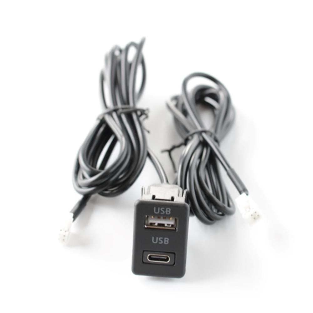 Practical Car USB+TYPE C Socket with 145cm Extension Cable for Dash Mount
